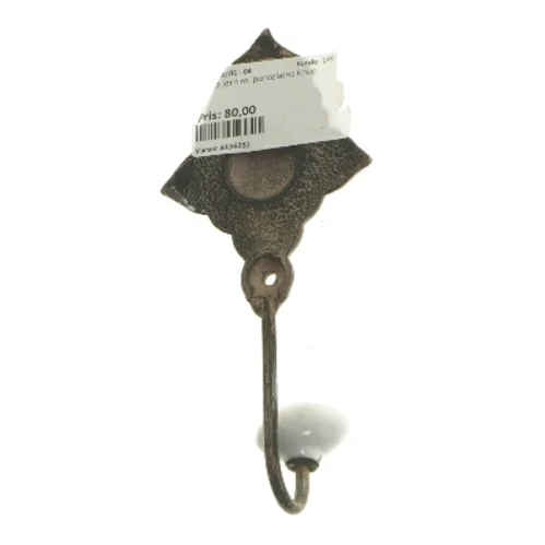 Vægkrog med porcelænsknop (str. 16 cm)