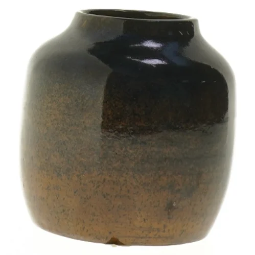 Keramikvase med mørkeblå glasur (str. 10 cm)