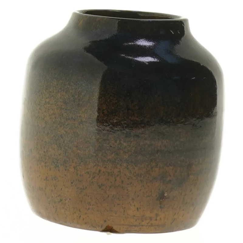 Keramikvase med mørkeblå glasur (str. 10 cm)