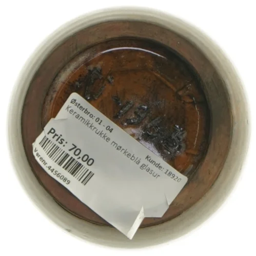 Keramikvase med mørkeblå glasur (str. 10 cm)