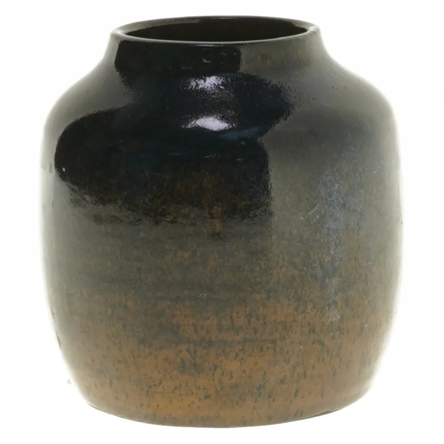 Keramikvase med mørkeblå glasur (str. 10 cm)