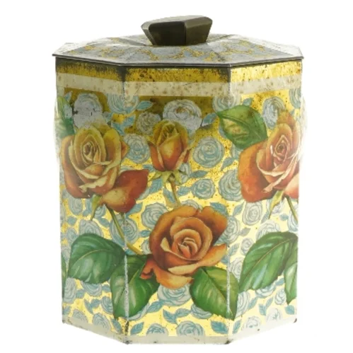 Dekorativ dåse med roser (str. ø 13, 13 cm)