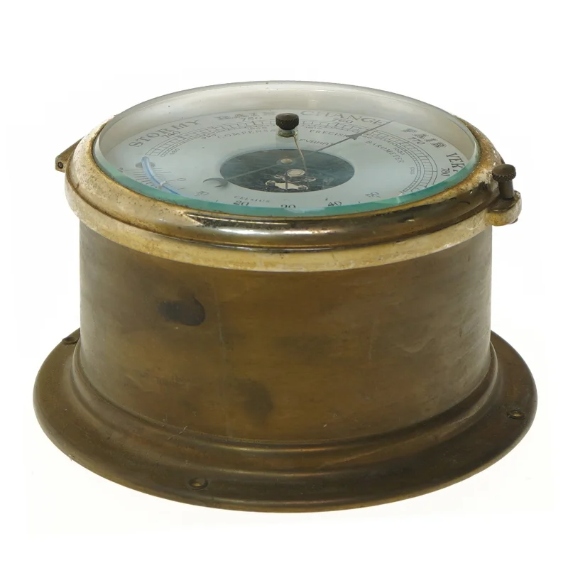 Fyrkat messingbarometer Quartz (str. Ø 15x9,5 cm)