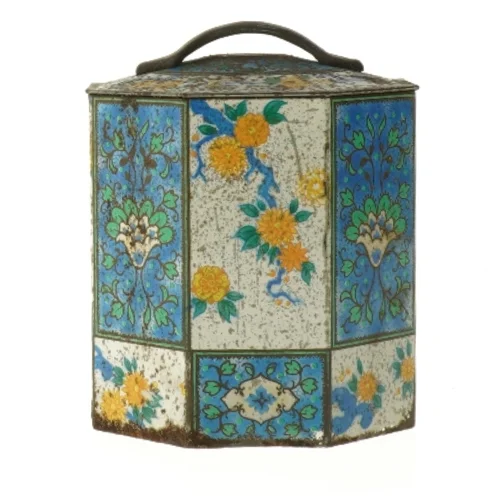 Antik dekoreret beholder (str. ø 13, 12 cm)