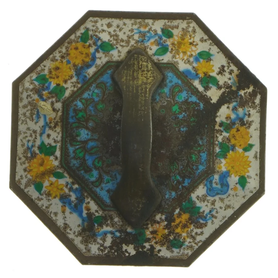 Antik dekoreret beholder (str. ø 13, 12 cm)