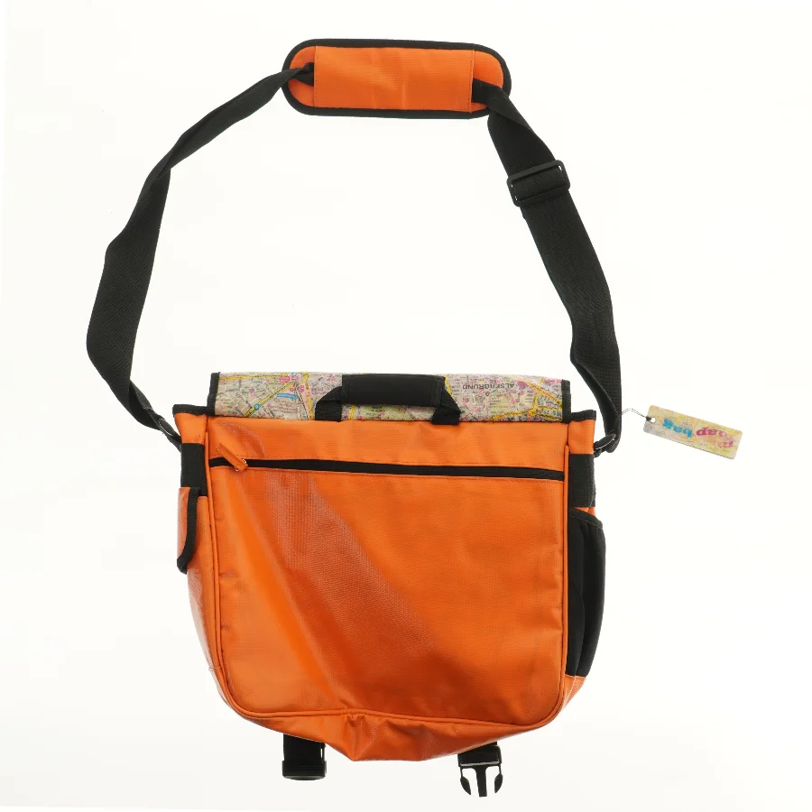 Orange skuldertaske med kortdesign (str. 41x39 cm)