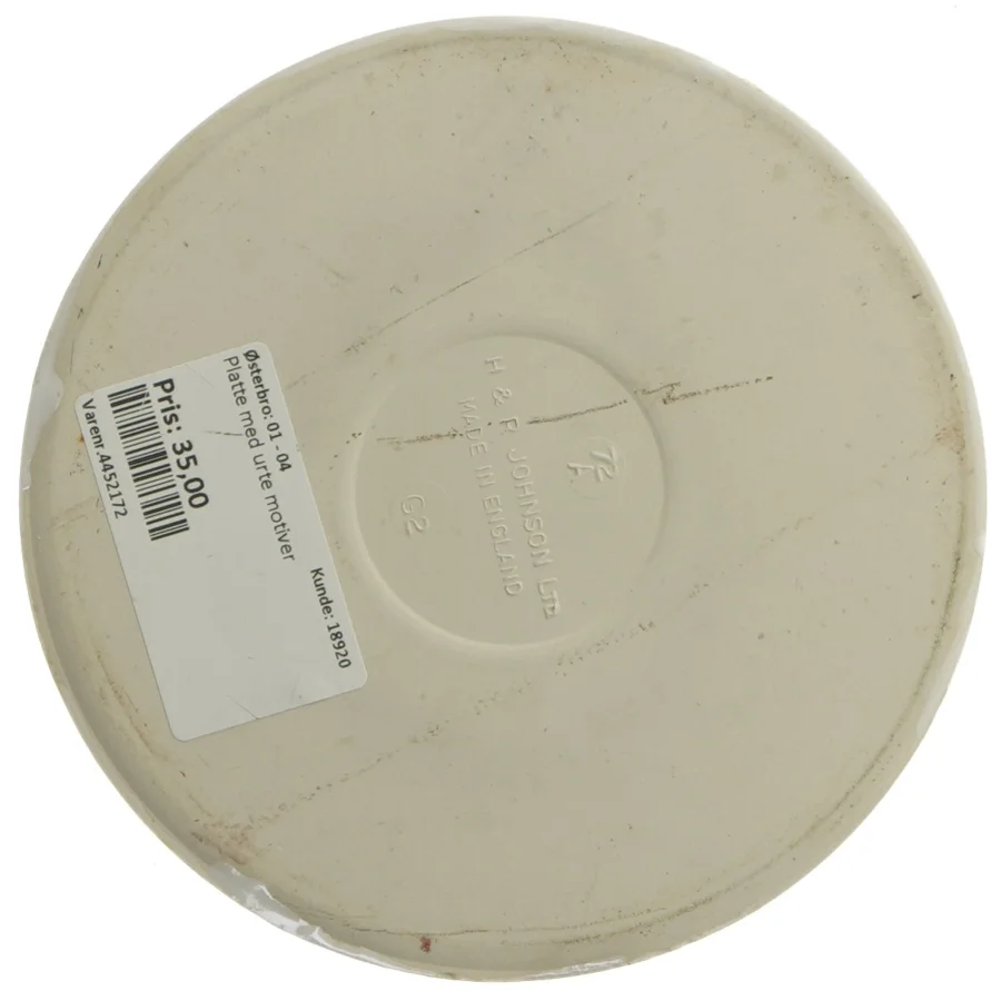 Dekorativ tallerken med blomsterillustration fra H & R Johnson (str. Ø 15 cm)