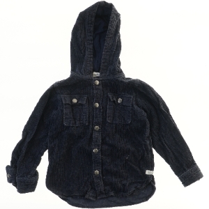 Enfant mørkeblå fløjsjakke med hætte og trykknapper (str. 116)