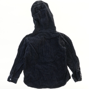 Enfant mørkeblå fløjsjakke med hætte og trykknapper (str. 116)