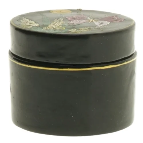 Dekoreret rund æske (str. Ø 7,5 cm)