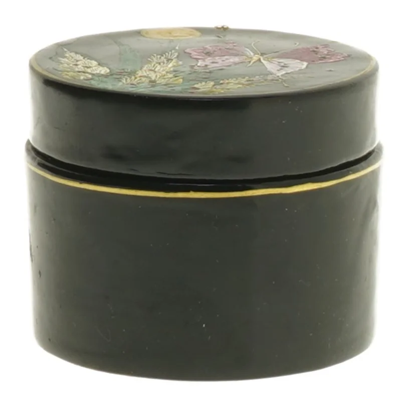 Dekoreret rund æske (str. Ø 7,5 cm)