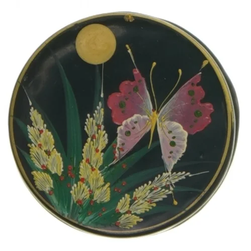 Dekoreret rund æske (str. Ø 7,5 cm)