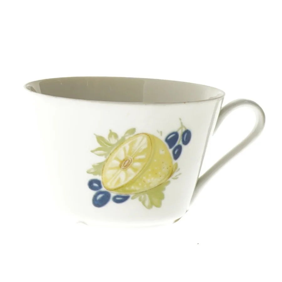 Lyngby Porcelænskop med frugtdekoration fra Lyngby (str. Ø 9,5 cm)
