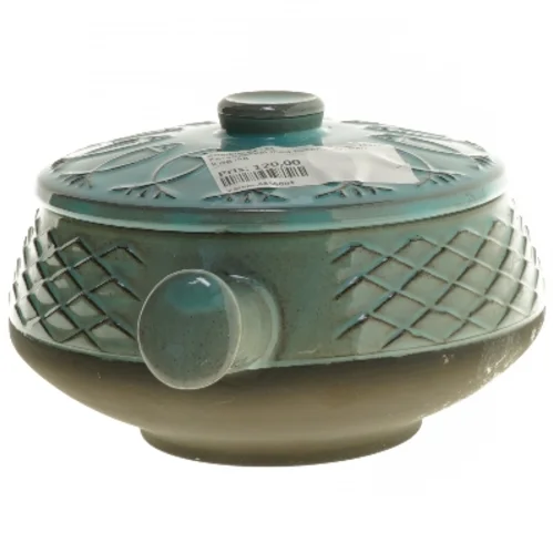 Keramisk skål med låg og håndtag (str. Ø 16 cm)