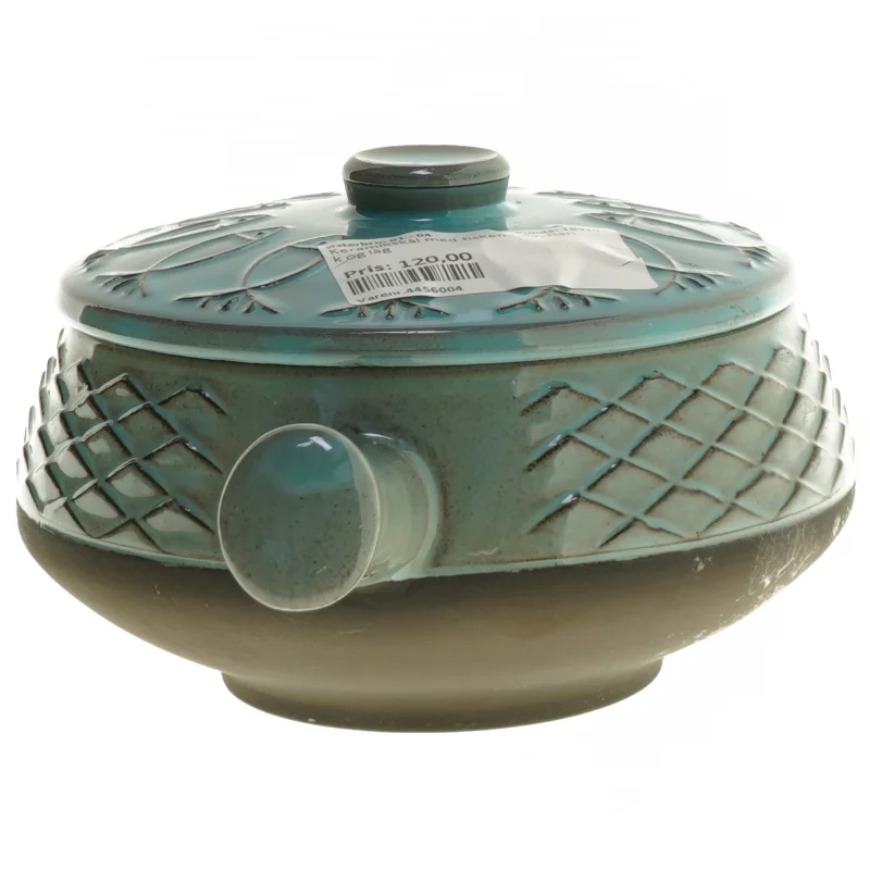 Keramisk skål med låg og håndtag (str. Ø 16 cm)