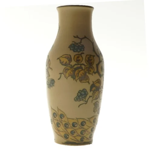 Dekorativ vase med påfuglemotiv fra L. Hjorth (str. 28 cm)