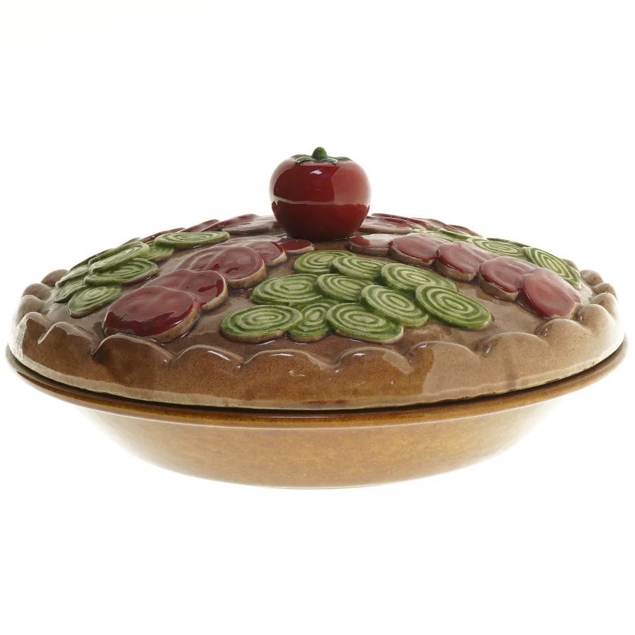 Keramisk fad med låg (str. Ø 28 cm)