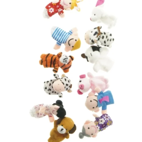 Fingerdukker i stof med taske