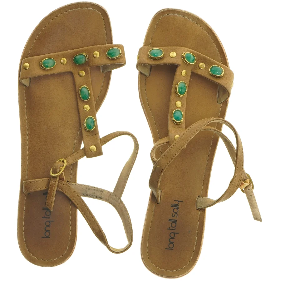 Brugte flade sandaler med remme og dekorationer (str. 42)