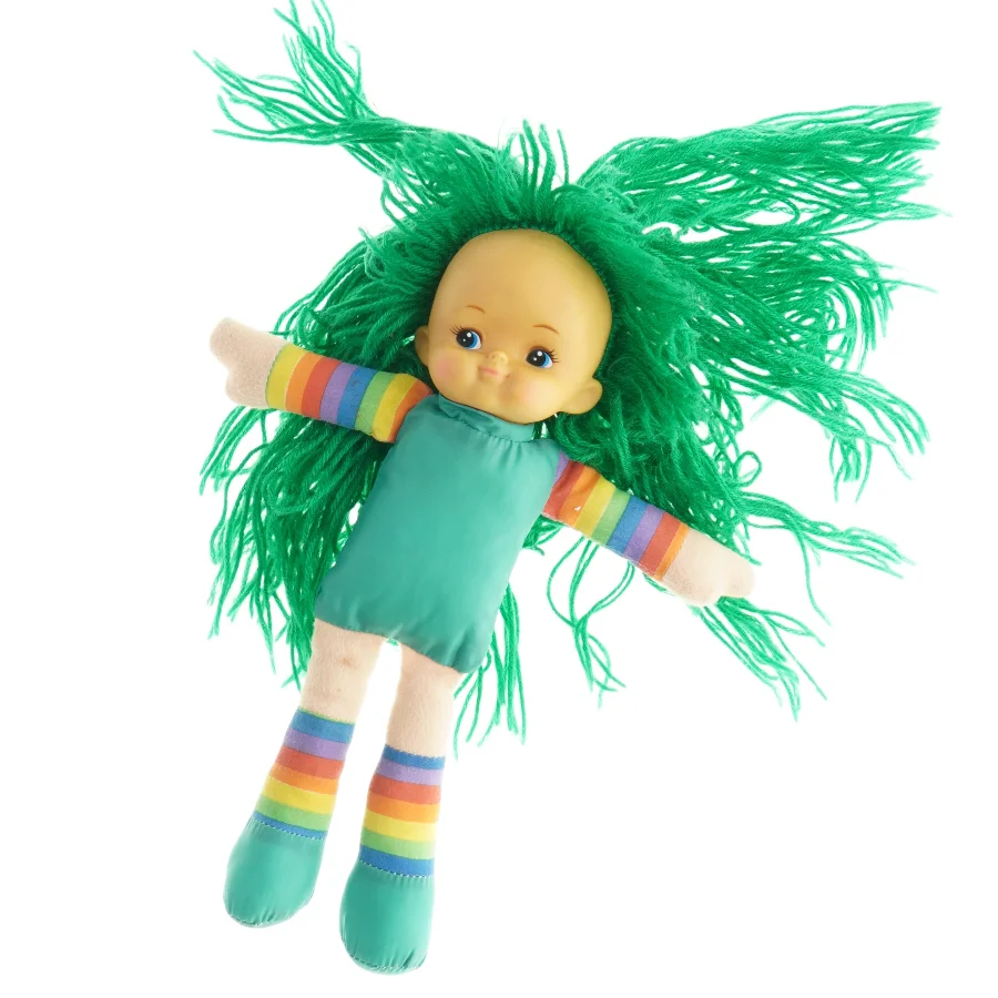 Stofdukke med grønt hår (str. 26 x 10 cm)