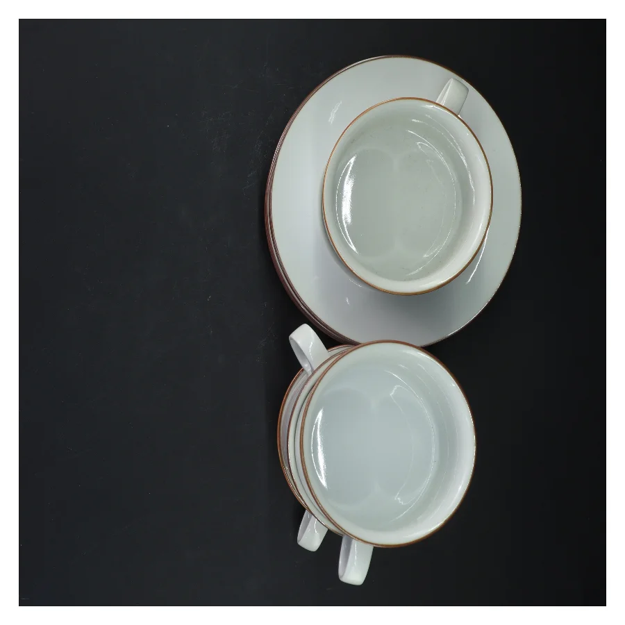 Domino porcelæns te/kaffekopper med underkopper fra Royal Copenhagen, Domino (str. 5 styk underkopper (ø 16) 4 styk kopper (ø 10) cm)