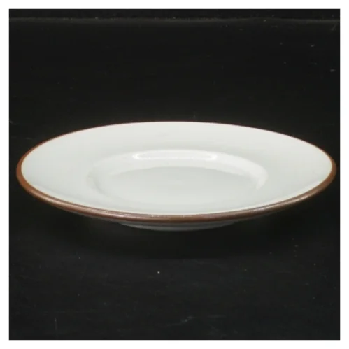 Hvid porcelænstallerken med brun kant, Domino (str. Ø 13,5 cm) fra Royal Copenhagen