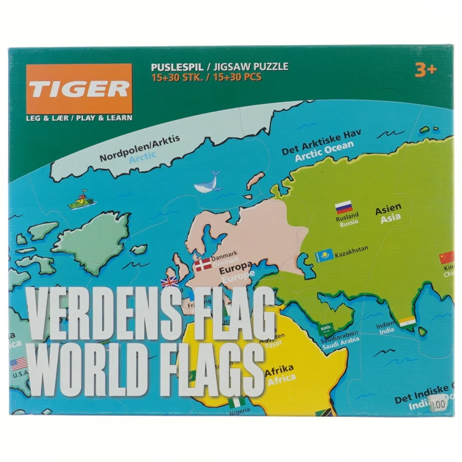 Verdens flag puslespil fra Tiger (15 + 30 brikker))