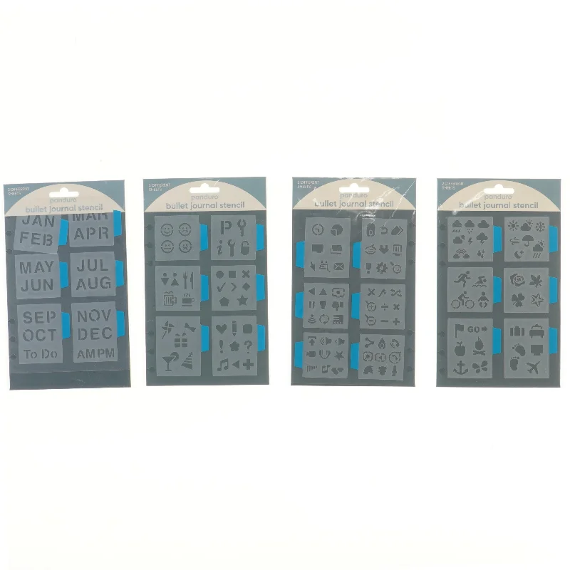 Bullet journal stencils 4 stk fra Panduro (str. 4 stk 21x13 cm)