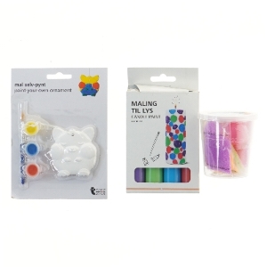 3 kreasæt: Mal selv pynt, maling til strearinlys og Lav selv hoppebold sæt