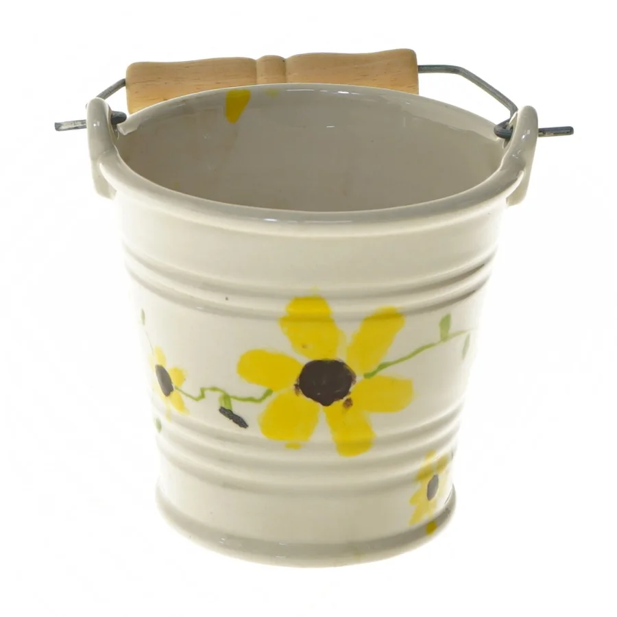 Lille malet spand med håndtag (str. Ø 11 cm længde 10 cm)