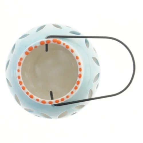 Keramik lygte med mønster og håndtag (str. 7,5 cm)