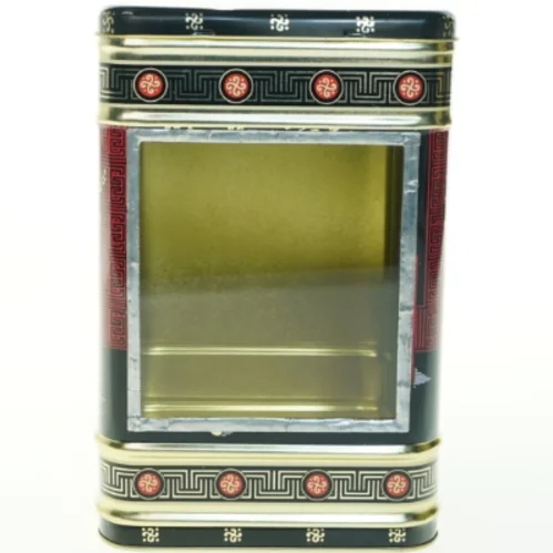 Asiatisk inspireret metaldåse (str. H. 25,5 cm. 16,5 x 16,5 cm)