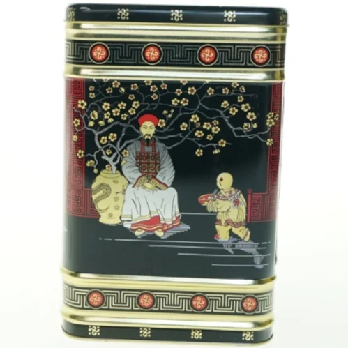 Asiatisk inspireret metaldåse (str. H. 25,5 cm. 16,5 x 16,5 cm)