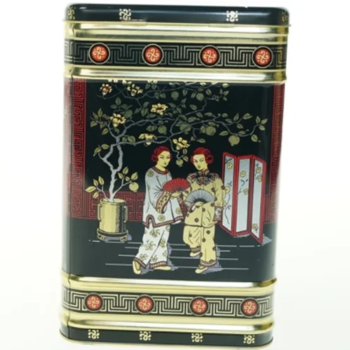 Asiatisk inspireret metaldåse (str. H. 25,5 cm. 16,5 x 16,5 cm)