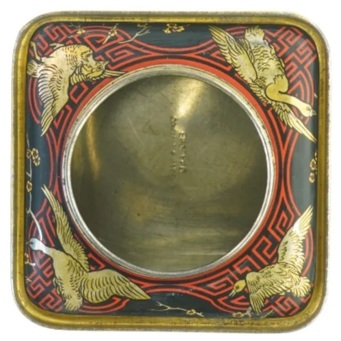 Vintage Tindekasse med Asiatiske Motiver (str. H. 22 cm. 14,5 x 14,5 cm)