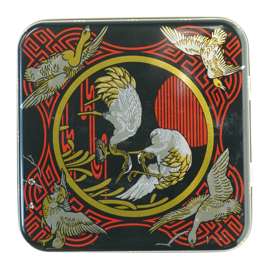 Dekorativ dåse med asiatiske motiver (str. H. 25,5 cm. 16,5 x 16,5 cm)