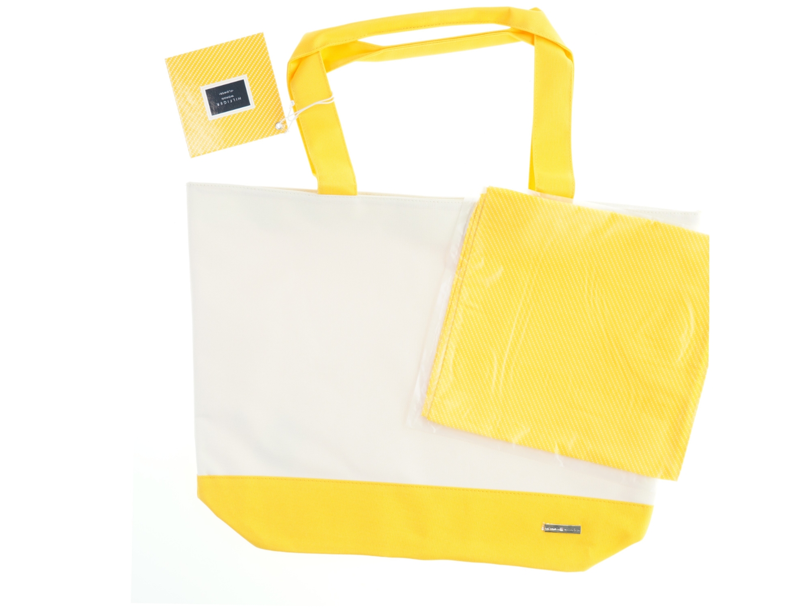 Gul og hvid strandtaske fra Tommy Hilfiger (str. 50x36 cm)