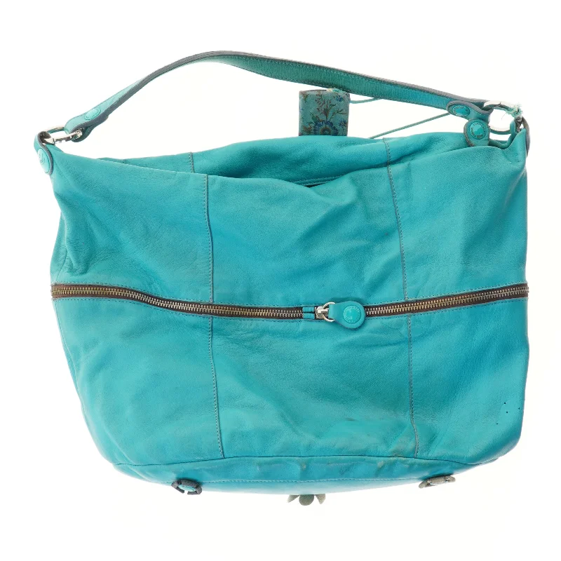 Turkis skuldertaske med blomstermønster (str. 44x36 cm)