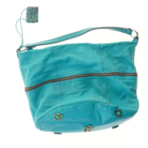 Turkis skuldertaske med blomstermønster (str. 44x36 cm)