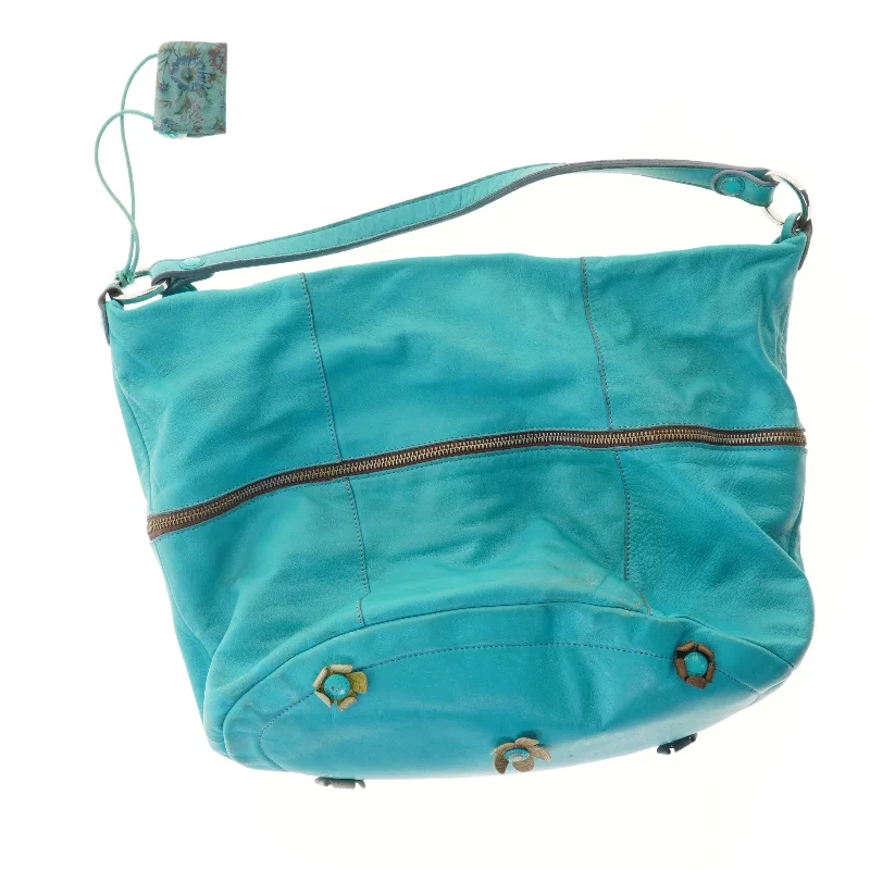 Turkis skuldertaske med blomstermønster (str. 44x36 cm)