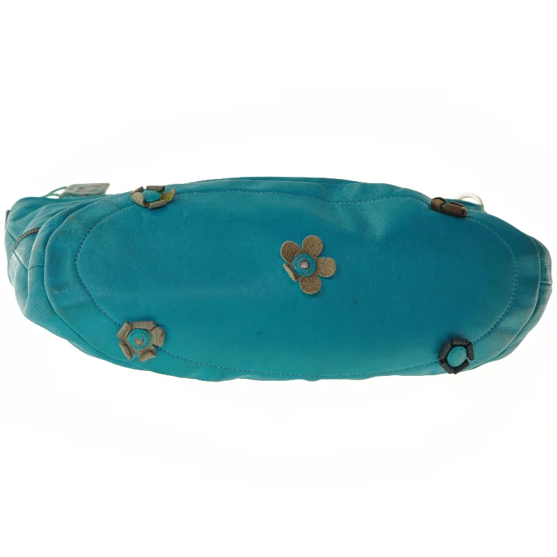 Turkis skuldertaske med blomstermønster (str. 44x36 cm)