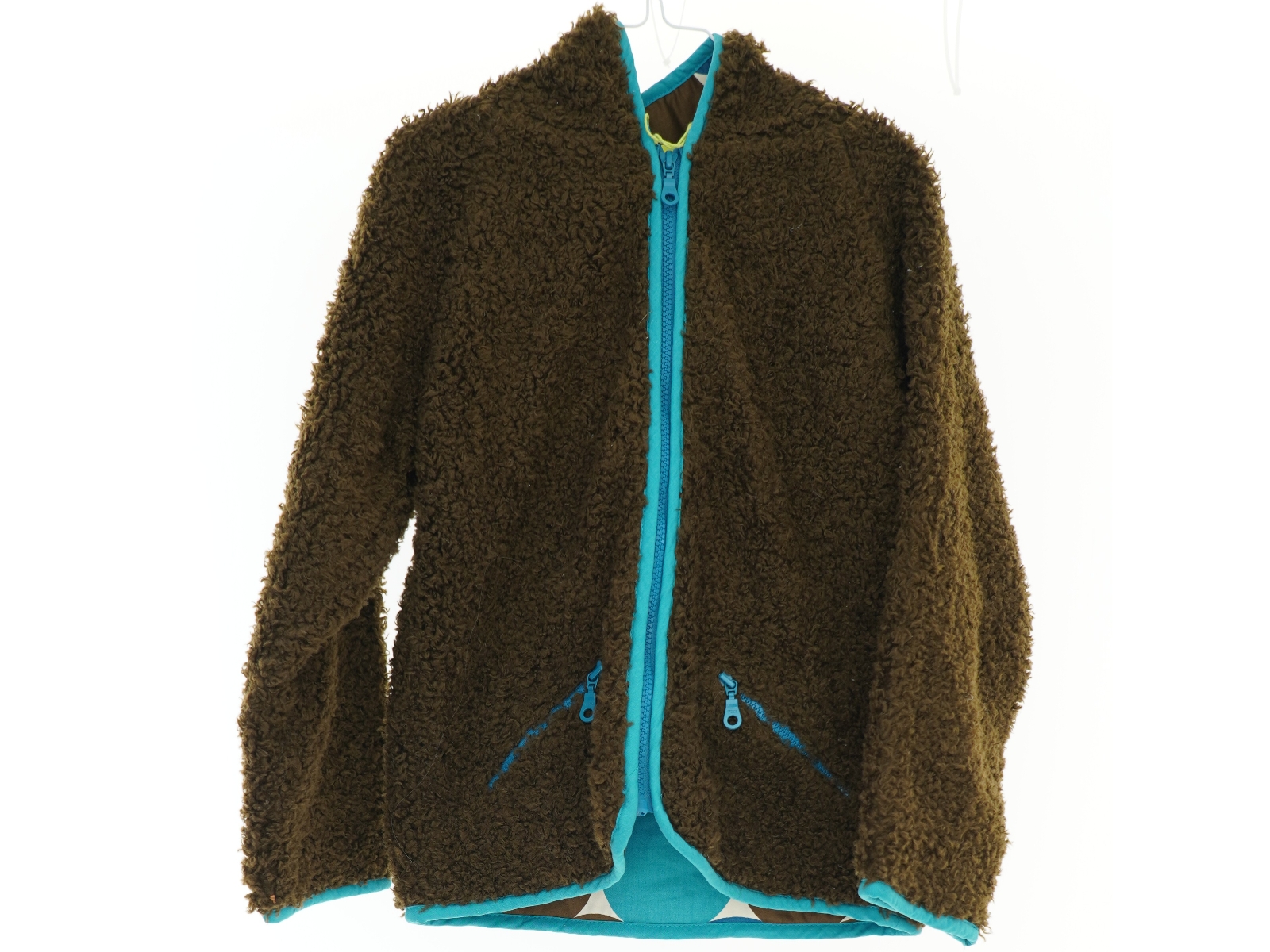 Fleece med hætte (str. 128 cm)