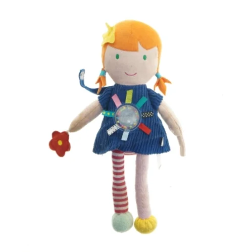 Dukke med farvet kjole og flower detalje (str. 39 cm)