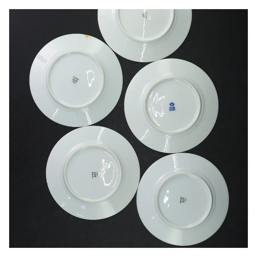Porcelænstallerkener med guldkant fra KPM (str. Ø 15 cm)