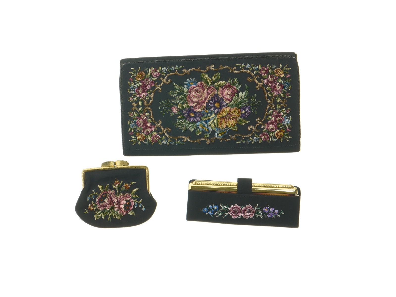 Vintage broderede tilbehørssæt (str. 19x11 cm)