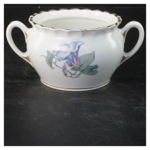 Porcelænsskål med håndtag og blomstermotiv fra B & G Decor (str. 16x7x11 cm)