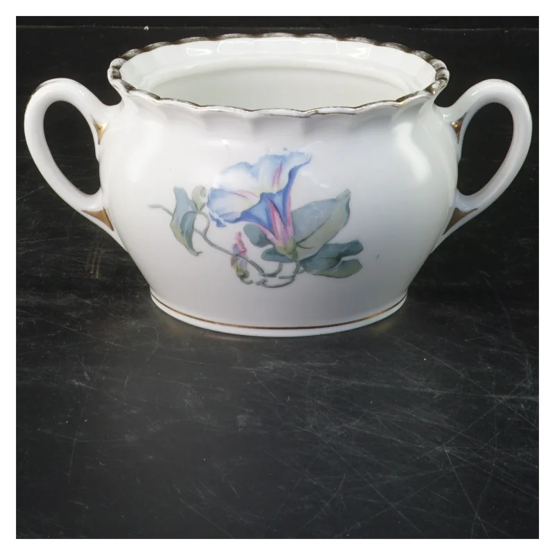 Porcelænsskål med håndtag og blomstermotiv fra B & G Decor (str. 16x7x11 cm)