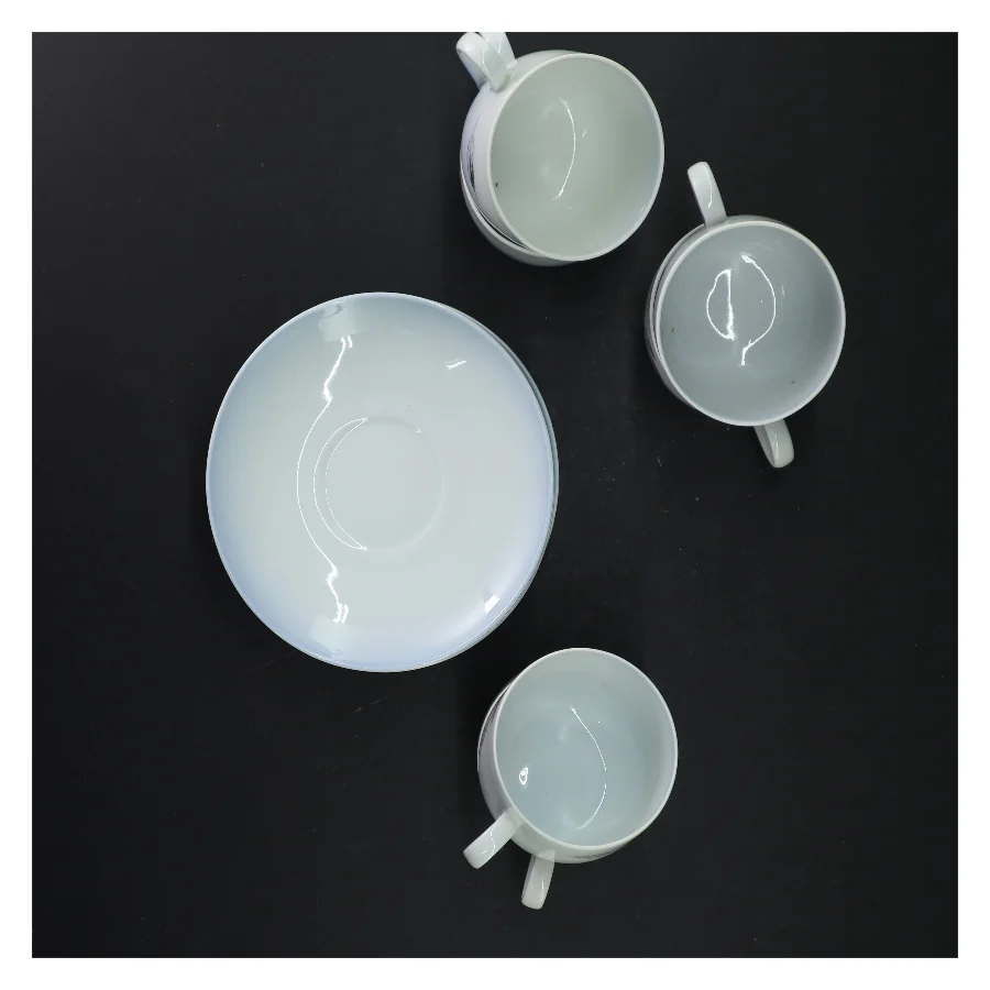 Kaffeservice i porcelæn med blade design fra B&G (str. Tallerkener 14 cm i diameter. krus, 7 cm i diameter)