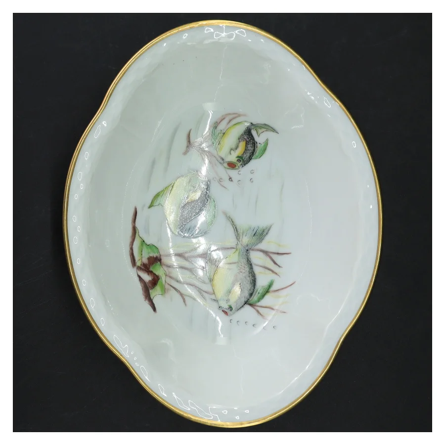 Porcelænsskål med fugledekor fra B&G (str. 22 x. 17 cm. h. 5,5 cm)