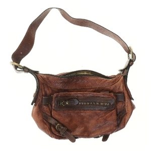 Brun læder skuldertaske (str. 30x20 cm)